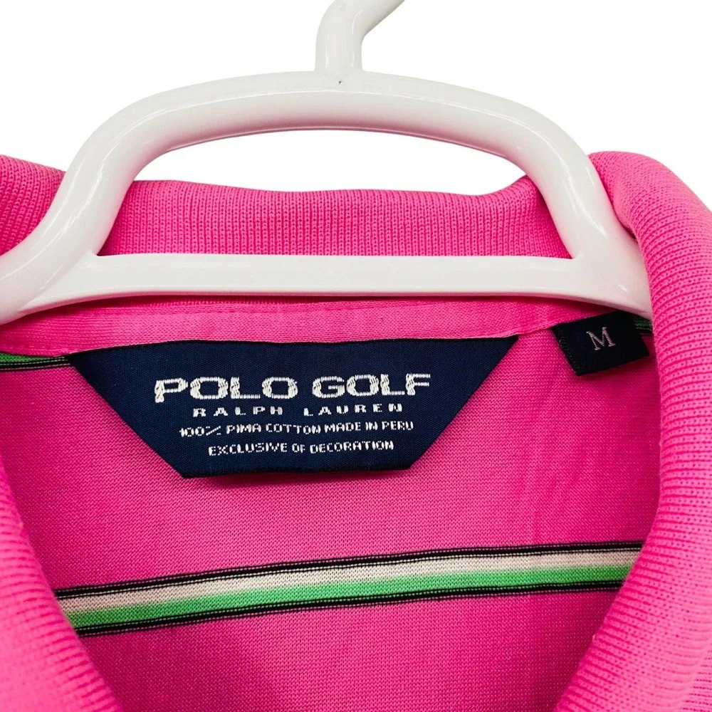 Polo Golf Ralph Lauren Mens Pink Striped Pima Cotton Polo Shirt M - Picture 5 of 10